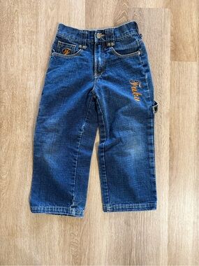 FUBU Y2K Kids Denim Jeans Size 5 Baggy Leg Embroidered Hip Hop Skater